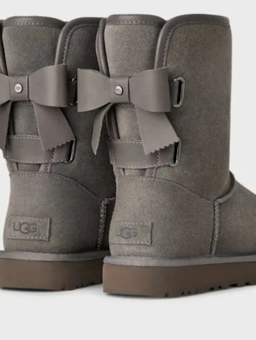 Ugg Bailey Leather Bow Boots- Grey